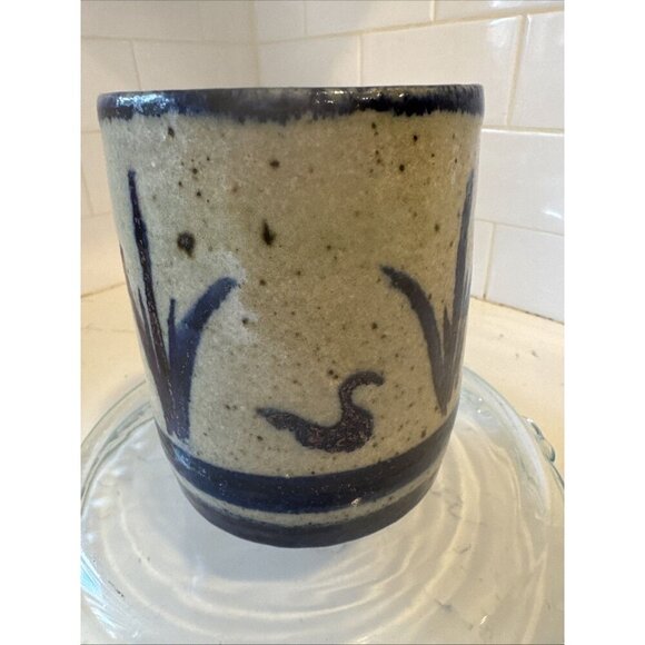 Studio Art Pottery Vase Planter Blue Ban Brown speckles Signed - Picture 11 of 15